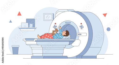 Child Undergoing MRI Scan with Toy, Medical Technology, Healthcare Concept