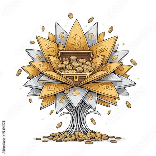 Money Tree with Dollar Signs and Coins.