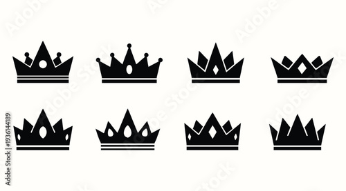 Collection of eight black crown silhouettes
