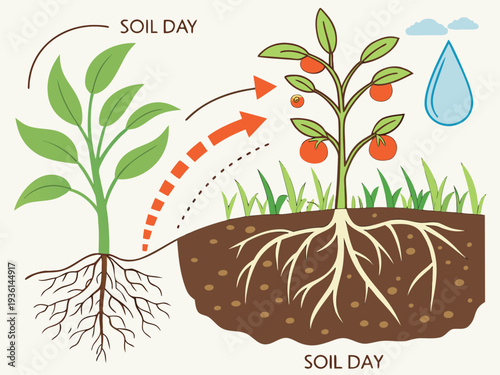 Diagram illustrating the process of plant growth and water absorption through roots