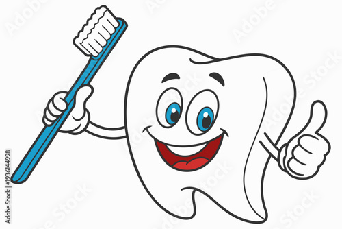 A cheerful cartoon toothbrush and smiling tooth character promoting dental hygiene