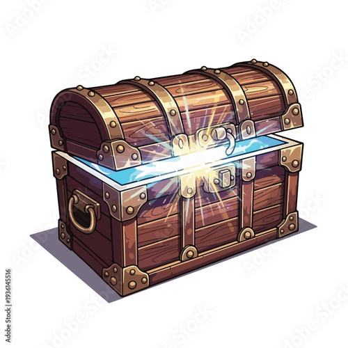 Treasure Chest with Open Lid and Jewels.