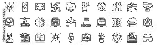 Digitalization icons collection. Vector illustration. Digital, Smartphone, Laptop, Technology, Folder, Touch id, Globalization. Pro Vector