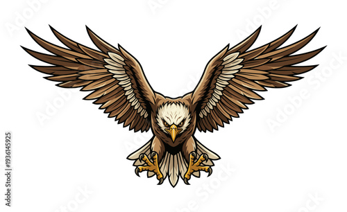 Eagle Diving From Sky Dramatic Foreshortened View