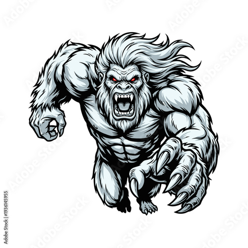 Furious Yeti Breaking Through Snow Illustration