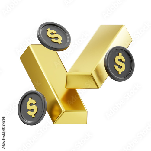 Gold Bars with Coins 3D Icon