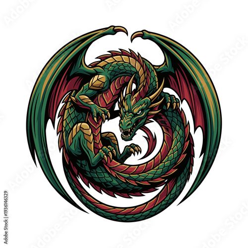 Wallpaper Mural Mythical Dragon Spiral Pose Illustration Torontodigital.ca