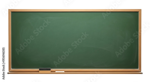 Clean chalkboard surface with faded writing in muted green hue isolated on a transparent background green board