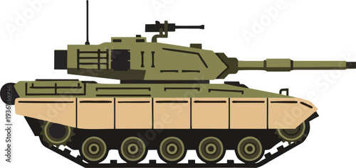 Modern Main Battle Tank Heavy Armor Flat Vector Icon