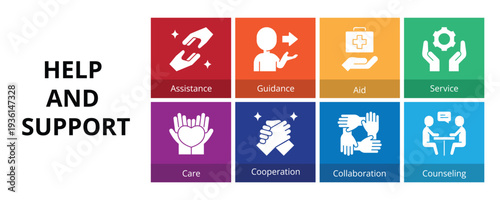 Help and Support Glyph Solid Banner Web Icon Set Vector Illustration