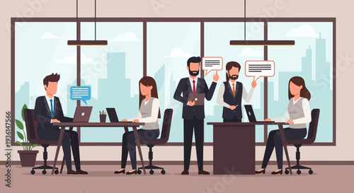 Business Professionals Working Together in Modern Office.