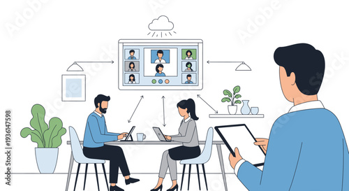 Colleagues Working Remotely on Video Conference.