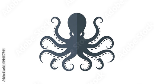 Stylized marine octopus icon illustration with eight symmetrical tentacles, ideal for aquatic themes, oceanic branding, and deep-sea creature design concepts