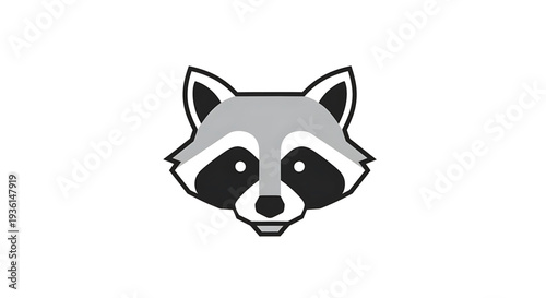 Stylized black and white raccoon head vector illustration with prominent mask details, designed as a modern flat graphic element suitable for logos, mascots, or simple branding projects