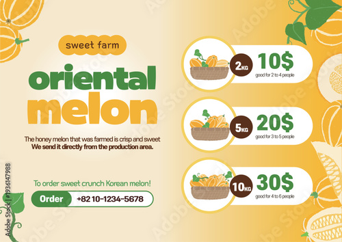 크레파스로 그린 것 같은 느낌의 다양한 멜론 손그림과 판매 홍보