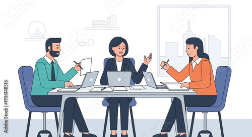 Three People Working Together at Table.