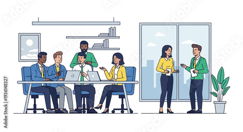 Group of Colleagues Collaborating in Modern Office.