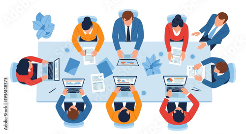 Team Collaboration Around Computer Terminals.