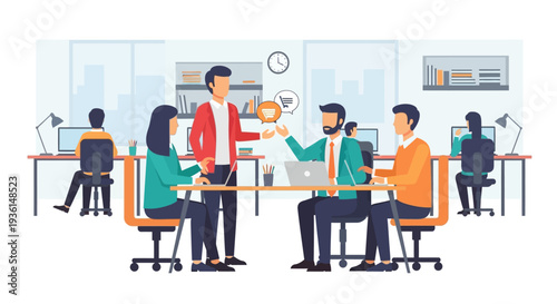 Office Meeting with Colleagues Discussing Project.