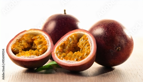 freshly sliced passion fruit with whole fruits