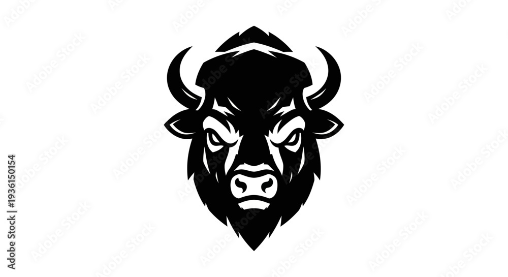 Fototapeta premium Bison head silhouette on white background