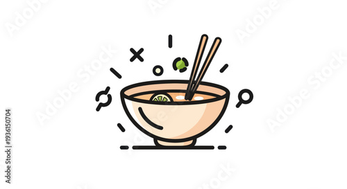 Bowl of noodles with chopsticks illustration