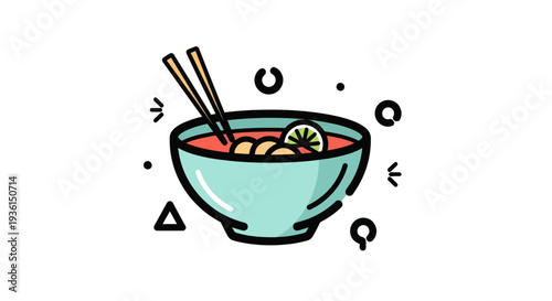 Bowl of noodles with chopsticks illustration