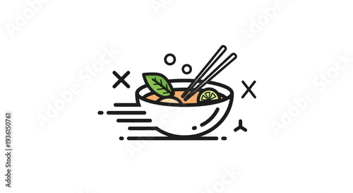 Bowl of soup with chopsticks illustration