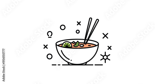 Bowl of soup with chopsticks illustration