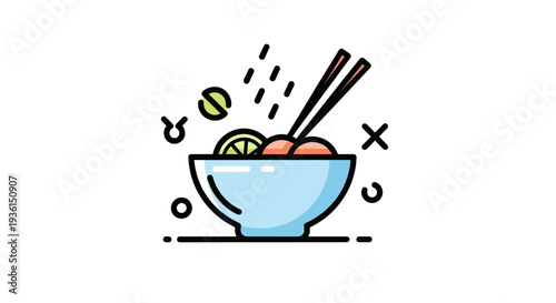 Cartoon bowl of noodles with chopsticks