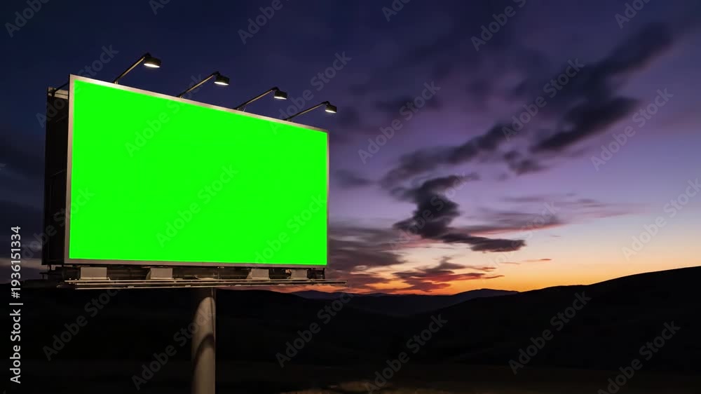 custom made wallpaper toronto digitalRural Sunset Green Screen Billboard with advertising at time lapse distortion, overlay, glitch, static noise, scan lines on black background, 4k animated video loop