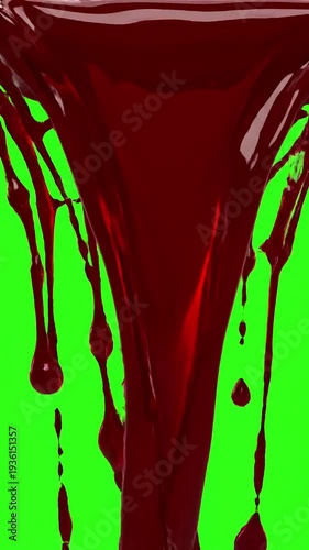 Wallpaper Mural Dynamic Fluid Simulation with dark red blood drips on green screen and transparent background liquid flowing down the surface in streams melting drops create streaks 3d animation chroma key alpha Torontodigital.ca