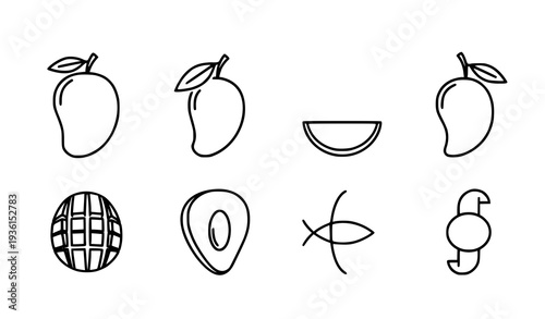 Mango Icon Set Solid and Outline Fruit Symbols for Web and App Design