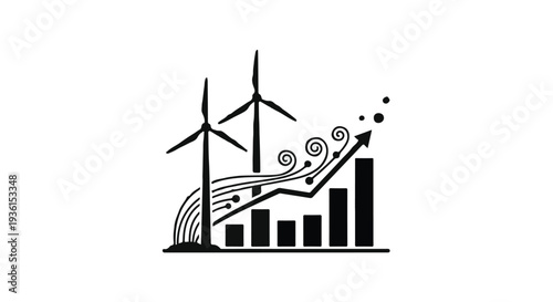 renewable energy growth chart with wind turbines
