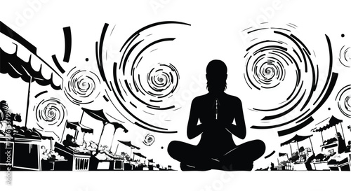 meditation in city, yoga silhouette, zen urban scene
