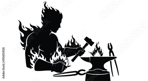 blacksmith working at hot metal forge