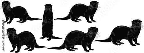 otter animal silhouettes set, river otter wildlife poses collection, aquatic mammal illustration, nature animal vector silhouette design