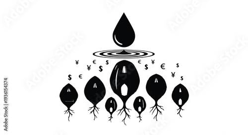 black oil droplets spreading on water surface