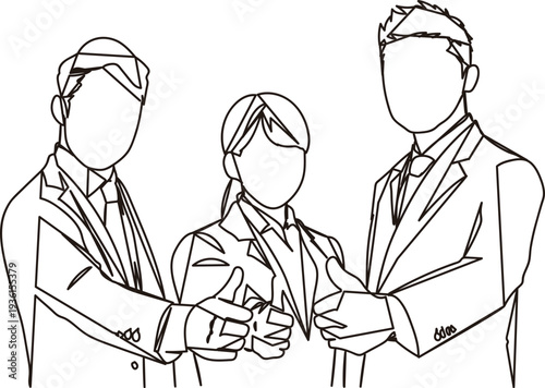 チームワークイメージのビジネスパーソンの線画イラスト