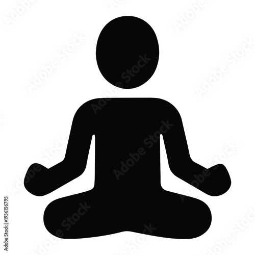 A serene black silhouette icon depicting a person in a tranquil meditation posture, symbolizing mindfulness, inner peace, and spiritual well-being, perfect for wellness and relaxation designs