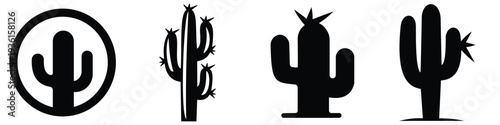 Cactus Icon Vector Set – Black Silhouette Desert Plant Symbols in Flat Design Isolated on White
