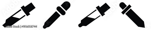 Eye Dropper Icon Set – Line, Solid and Flat Styles, Baby Medicine Dropper with Liquid Droplet Vector Collection 