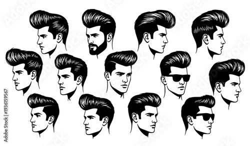 Pompadour Hair Silhouette Collection – Vintage and Modern Men Haircut Vector Set