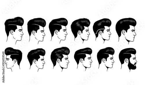 Modern Pompadour Haircut Silhouettes – Stylish Men Barber Hair Styles Vector