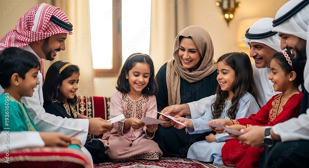 Fototapeta premium Family Sharing Gifts on Eid