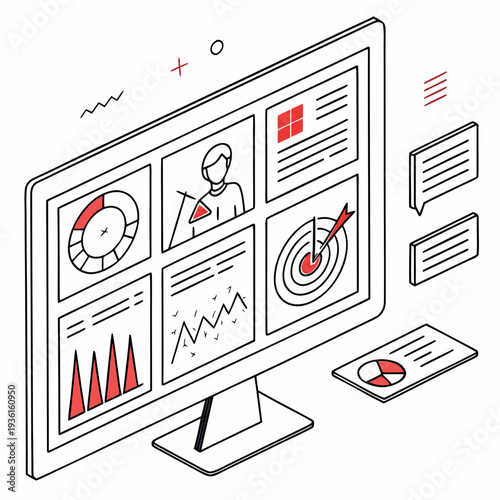 Business data analysis on modern computer screen with graphs and charts