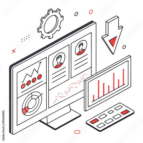 Modern business analytics on computer screens with graphs and charts
