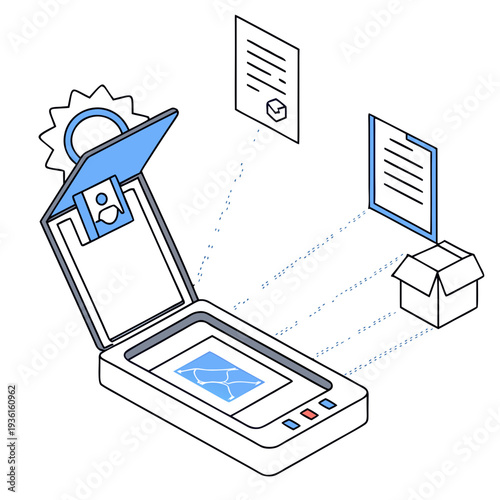 Modern scanner with document and package icons