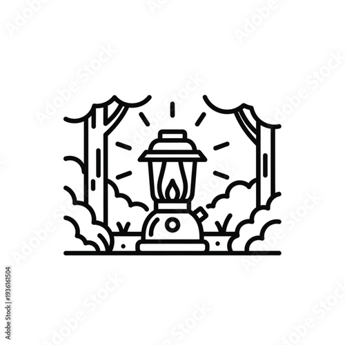 simple line art lantern in forest.