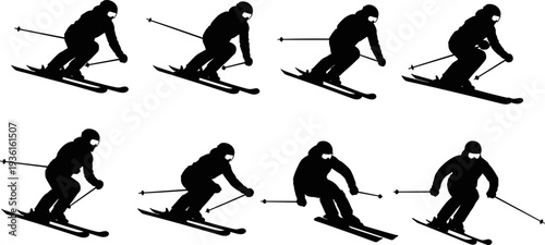 Set of People Silhouettes Relaxing on Deck Chairs, Sun Loungers, and Under Beach Umbrellas for Summer Vacation, Tropical Holiday, and Leisure Activity Vector Illustration